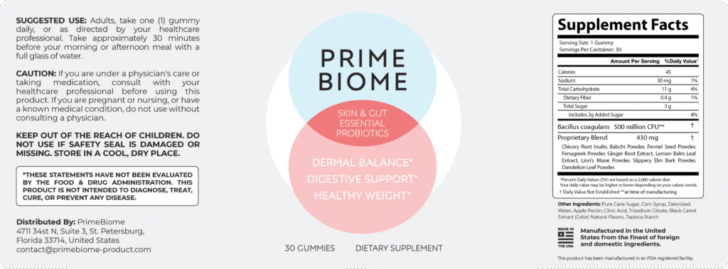 PRIMEBIOME LABEL Primebiome gummies
